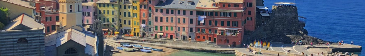A view of the colorful buildings on the cliffs of cinque terre, italy.